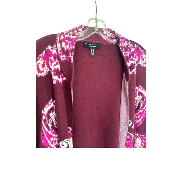 SUSAN GRAVER Sweater Cardigan Plus 3XL Colorful Longline Jacquard Artsy Mature - Picture 3 of 8